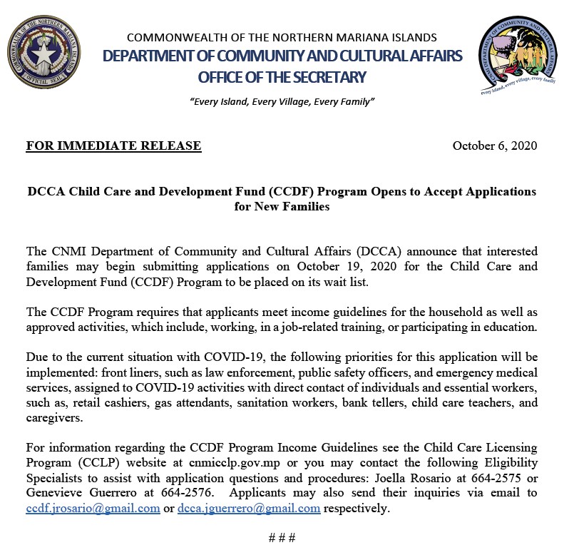 HOME > CNMI CHILD CARE LICENSING PROGRAM AND CHILD CARE & DEVELOPMENT FUND